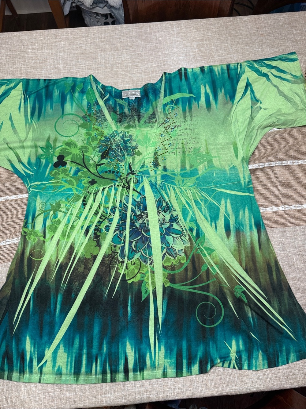 Dress Barn Green & Teal V-Neck Floral Print Tunic